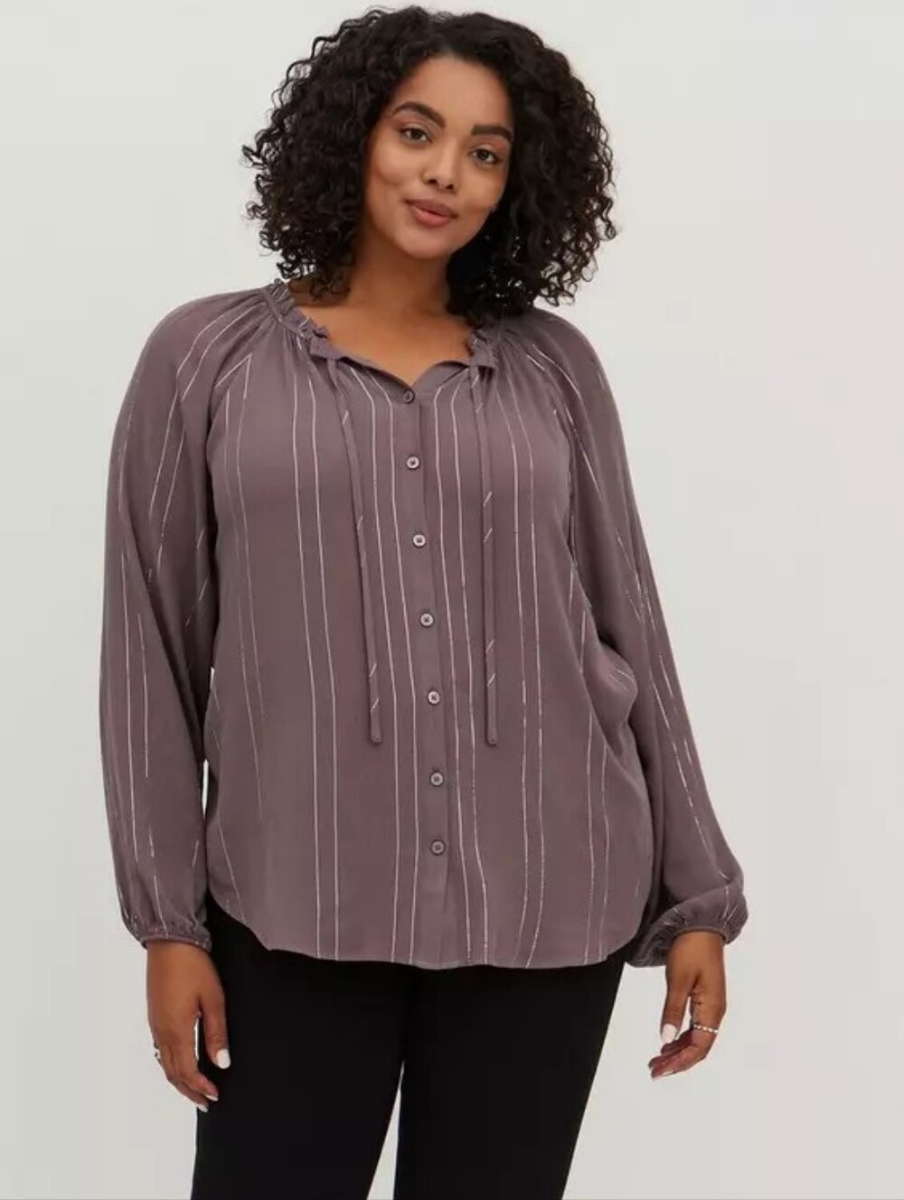 Torrid Mauve Crinkle Gauze With Lurex Peasant Blouse Plus Size 3 3x